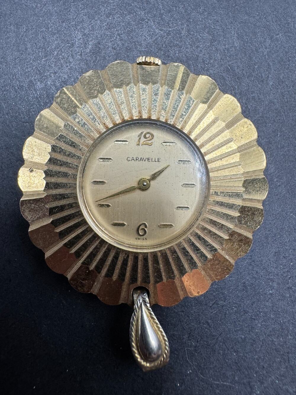 Vintage Caravelle Gold Plated Manual Wind Pendant Watch Swiss Made 38mm